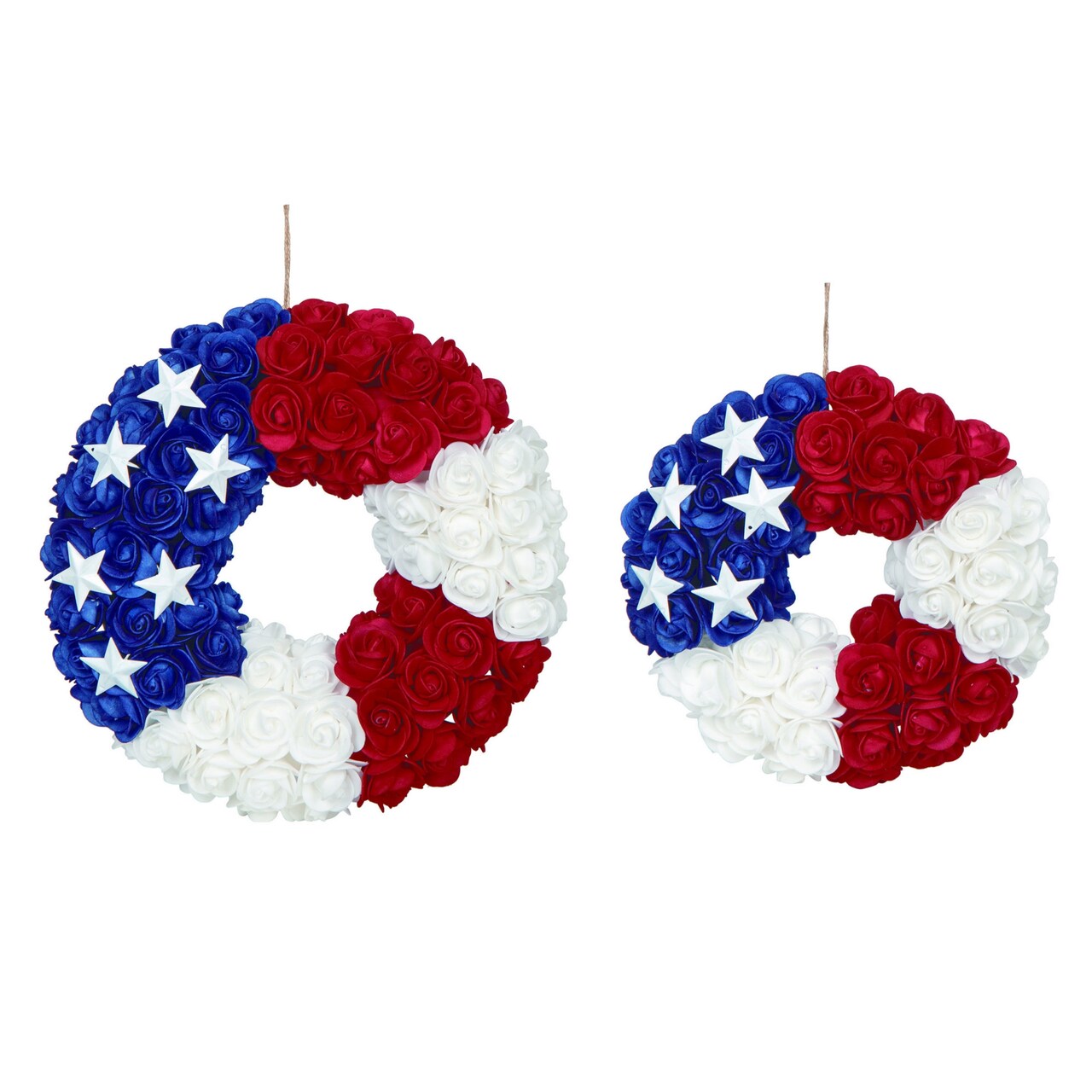 Transpac Foam 11" Rose Americana Wreath Set of 2, Mini Styro Silk Floral Wreaths, Multicolor, Indoor Wall Decor, Patriotic